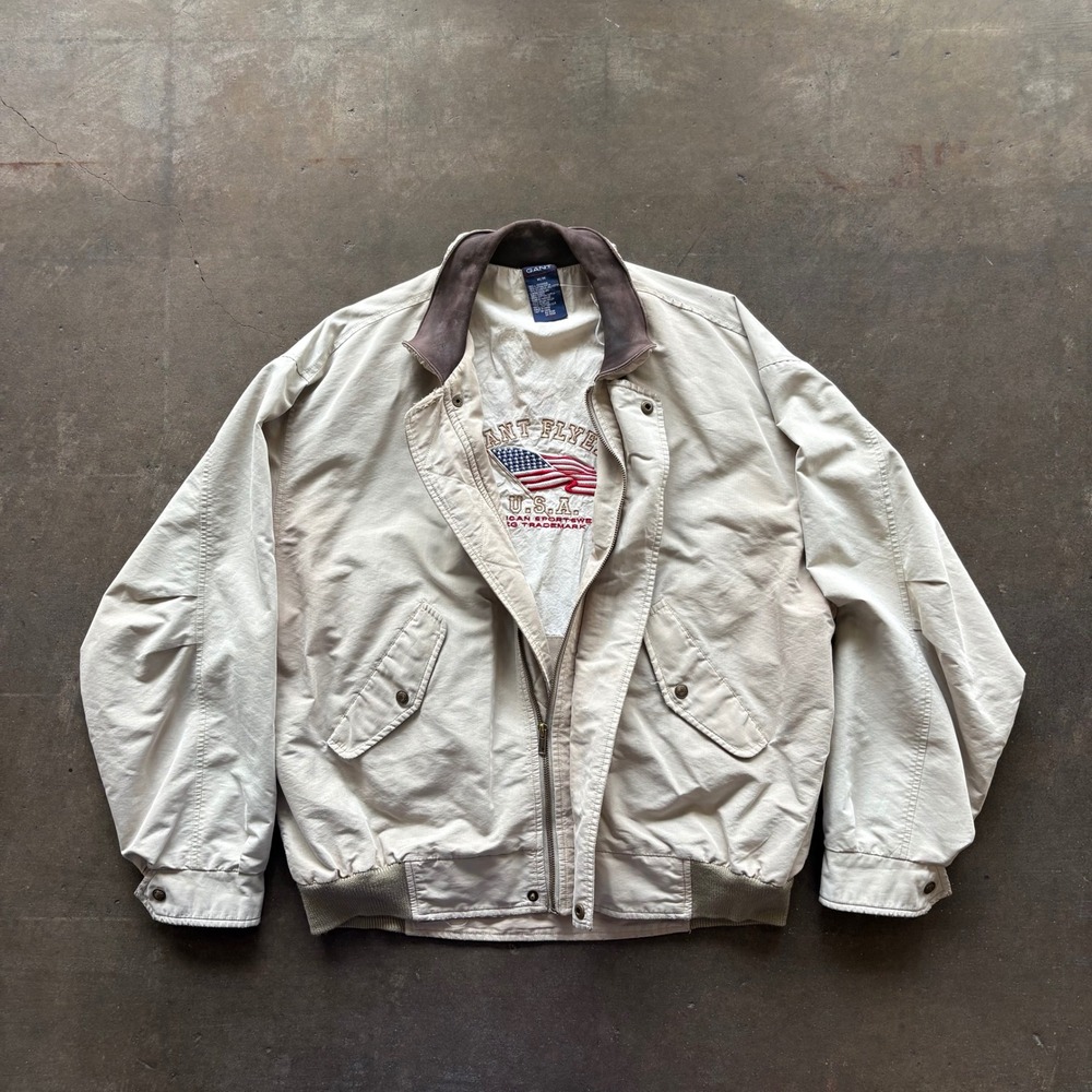 Vintage 90s Gant Flyer Usa Embroidered Flag Jacket Suede Collar Mens M
